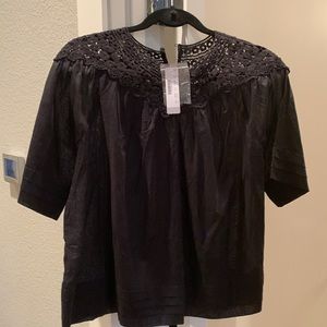 NWT J Crew black size XXS embellished black blouse